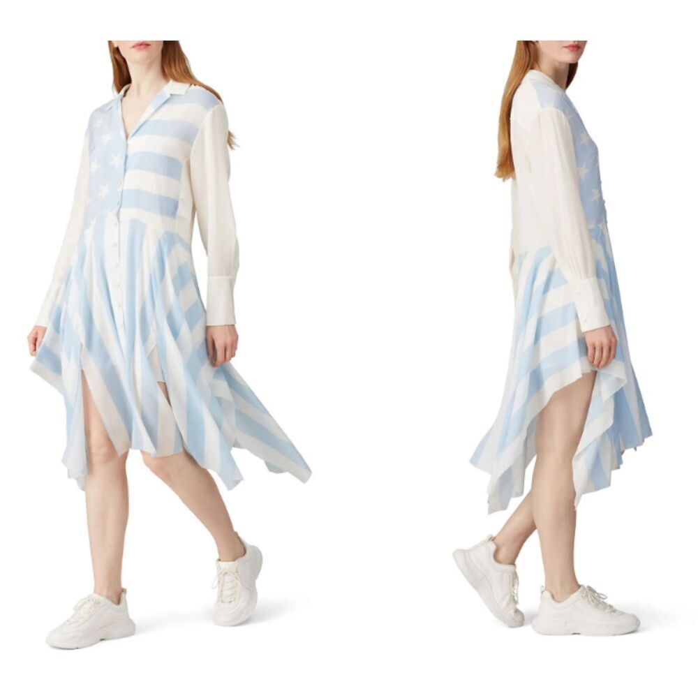Hilfiger Collection 100% Silk Stars & Stripes Longuette Dress Size 8‎